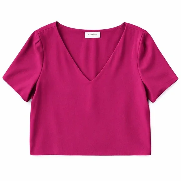 Aritizia Babaton Women's Randy Blouse Burgundy V Neck Short Sleeve Top Size M - Picture 5 of 7